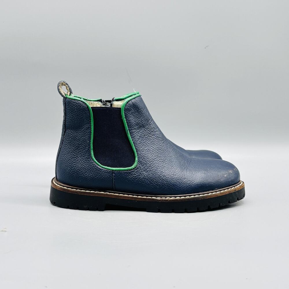Mini Boden Boots Kids 11.5 Blue Leather Chelsea Ankle Lined Side Zip Lug Sole